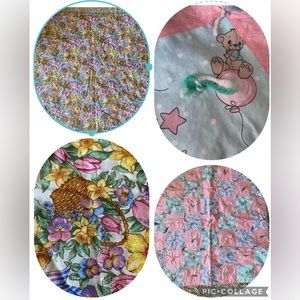 Handmade Patchwork Baby Blanket 38x38 spring flower, rabbit